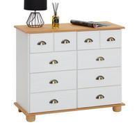 Commode Colmar Chiffonnier Apothicaire Rangement Avec 8 Tiroirs En Pin Massif Lasur? Blanc Et Brun Blanc