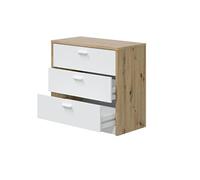 PEGANE Commode combiné, Meuble de Rangement avec Bureau Extensible Coloris chêne Nordique, Blanc artik - Hauteur 75 x Longueur 81-130 x Profondeur 40 cm