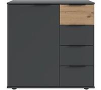 Commode combinée, meuble de rangement coloris graphite, rechampis imitation bois - Longueur 81 x Hauteur 83 x Profondeur 41 cm Gris G