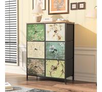 Commode,Commode Chambre 6 tiroirs, Meuble de Rangement,Buffet Salon, Structure métallique, Bois, Design de Tissu rétro, Meuble Chambre Rangement, Commode Vetement (30x67,5x86,5cm)