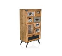 Commode CONTINENTO S 53,5 x 33,5 x 103,5 cm 1 porte 7 tiroirs sapin massif hjh LIVING Couleur Bois Foncé G