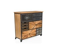 Commode CONTINENTO XL 88,5 x 36 x 84,5 cm 10 tiroirs 1 porte sapin massif hjh LIVING Couleur Bois Foncé G