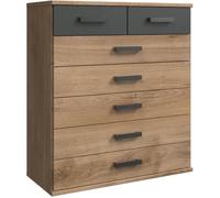 Wimex Wohnbedarf Commode CORFOU 7 tiroirs décor chêne et gris anthracite L91 x P40 x H103 cm