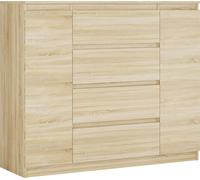 Commode, couleur : Sonoma, 140 x 39 x 101 cm, avec 2 portes et 4 tiroirs