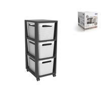 Commode Country Brisen En Polypropylène Avec Roues Couleur Blanche Et Noire.