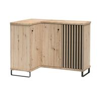 Commode d’angle Caya avec Lamelles, couleur Chêne artisan, sur pieds