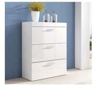 Commode - DALIA - 3 tiroirs - Blanc Finition brillante - Poignées Aluminium - Rangement