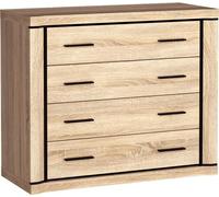 Commode Dallas D-2 en Sonoma avec quatre grands tiroirs et détails noirs