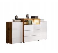Commode de 150 cm pour le salon, avec tiroirs et placards, façades en laque blan