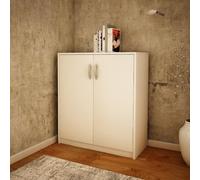 Commode de 74 cm de large en finition mate, commode avec 2 portes et 1 étagère, armoire avec poignées en polymère de haute qualité Idéale pour chambre, salon, couloir - En bois lamellé - blanc