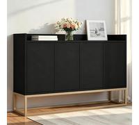 Commode de Buffet Moderne avec 4 Portes, 120 cm de Large, Meuble de Rangement avec Pieds en Métal, Meuble de Cuisine avec Étagères Réglables, Pour Salle à Manger, Salon, Noir (Noir, 120 x 30 x 80)