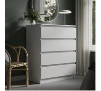 Commode de chambre 4 tiroirs - 80x50x100 cm - Commode blanche style scandinave - Meuble de rangement