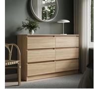 Commode de chambre 6 tiroirs 120 cm - Meuble de rangement moderne bureau - 120x35x78 cm - Finition aspect bois - Sonoma