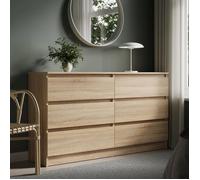 Commode de chambre 6 tiroirs 140 cm - Meuble de rangement moderne bureau - 140x35x78 cm - Finition aspect bois - Sonoma