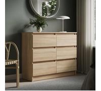 Home Collective Commode à 6 tiroirs de 95 cm de Large - en Bois Sonoma - Commode avec tiroirs - Buffet Haut - pour Chambre à Coucher, Salon, Couloir, Bureau