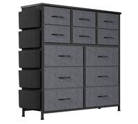 Commode de chambre avec 12 Tiroirs en Tissu, Commode de Rangement Cadre en Acier Dessus en Bois 99*30*110cm- Gris