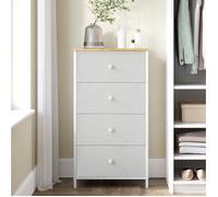 Commode de chambre avec 4 Tiroirs - Blanc et Couleur Boisée - Métal et Tissu - SONGMICS