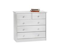 Commode de chambre RONDO meuble de rangement avec 5 tiroirs, en pin massif lasuré blanc
