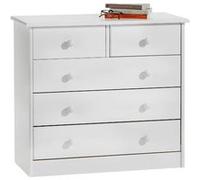 Commode de chambre RONDO meuble de rangement avec 5 tiroirs, en pin massif lasuré blanc Blanc G