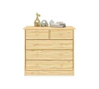 Commode RONDO 5 tiroirs pin massif vernis naturel