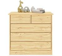 Commode de chambre RONDO meuble de rangement avec 5 tiroirs, en pin massif vernis naturel Naturel G