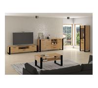 Bim Furniture Commode Nuka C – 3 portes, 2 tiroirs, 155×45×87 cm, chêne artisan/noir mat