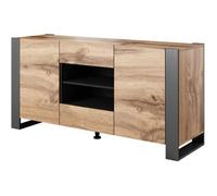 Commode de chambre salon multi-usage NUNKI 164 cm chêne wotan anthracite