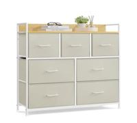 Commode de Chambre - SONGMICS - 7 Tiroirs en Tissu - Cadre en Métal - Blanc Crème et Beige Chêne