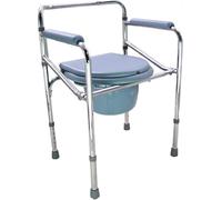 Commode De Chevet Pliante 4 en 1, Chaise D’aisance pour Toilette avec Accoudoirs, Siège Rembourré, 4 roulettes, Toilette De Chevet Réglable en Hauteur, Chaise De Douche, Pot Adult, A