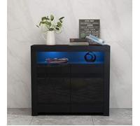 Commode de Eclairage LED Meuble de Rangement avec 4 Compartiments de Stockage + 2 Portes sur Salon, Chambre, 107 x 35 x 97 cm