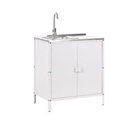 Commode de Jardin Cuisine Extérieure Noire avec 2 Portes et Evier en Acier Blanc Vilama