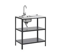 Commode de Jardin Îlot avec Evier Etagères Ouvertes 80 x 50 x 92 cm en Acier Ino