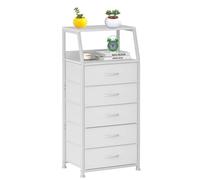 Commode de la Tour Rangement en Tissu pour Chambre, Organisateur Vertical avec tiroirs, Chambre d'enfants, Cadre Acier et Haut Bois Blanc 5-Layer