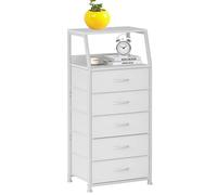 Commode de la Tour Rangement en Tissu pour Chambre, Organisateur Vertical avec tiroirs, Chambre d'enfants, Cadre Acier et Table Nuit Bois Blanc 5-Layer