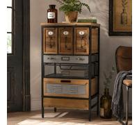 Mendler Commode de Pharmacie HWC-Q77, Buffet Haut à tiroirs, Porte-étiquettes, Style Industriel Vintage/Shabby, Bois et métal, 85 x 46 x 35 cm