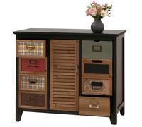 Commode de pharmacien HWC-O63, armoire à tiroirs, porte-étiquettes, volets vintage shabby, 80 x 91 x 40 cm corps noir