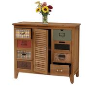 Commode de pharmacien HWC-O63 Vintage Shabby Volet 80x91x40cm Corps naturel