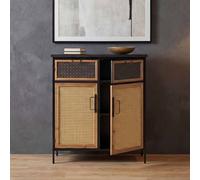 Commode de pharmacien HWC-O79, armoire haute avec compartiments de rangement, look vintage shabby 94x80x35cm, aspect rotin Marron