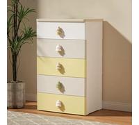 Commode de rangement colorée à 5 niveaux en plastique avec dessus en bois - Commode à tiroirs pour chambre à coucher, salon, chambre d'enfant - Tiroirs de rangement