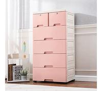 Commode de rangement sur pied, en plastique, table de chevet, étagère, tour de tiroir, armoire de salle de bain, armoire de rangement, commode de chevet, 6 tiroirs, avec 4 roues, rose