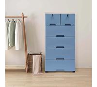 Commode de rangement sur pied, en plastique, table de chevet, étagère, tour de tiroir, armoire de salle de bain, armoire de rangement, commode de chevet, 6 tiroirs, avec 4 roues, bleue