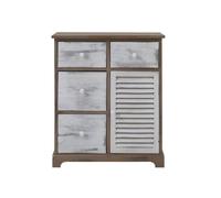Rebecca Mobili Meuble de Rangement Vintage, Petit Armoire Gris Marron Blanc, 4 Tiroirs 1 Porte, Bois, Decor Chambre Entree - Dimensions: 70 x 60 x 30 cm (HxLxL) - Art. RE6074
