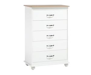 Commode de Type Chiffonnier Blanc avec Plateau Imitation Bois Composé de 5 Tiroirs aux Motifs Différent Design Moderne 117 cm de Hauteur Beliani
