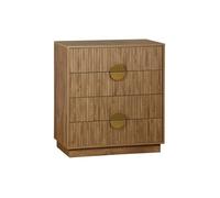 sweeek | Commode 4 tiroirs effet bois de manguier rainuré poignées en métal doré L80 x P40 x H85cm Manguier G