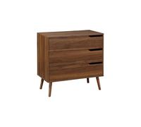 Commode décor bois de noyer 3 tiroirs pieds en pin massif