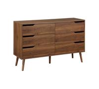 Commode décor bois de noyer. 6 tiroirs. pieds en pin massif