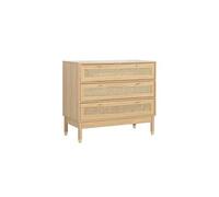 sweeek - Commode décor Bois et cannage 3 tiroirs Teinte Naturelle - 90 x 40 x 80 cm - Judith