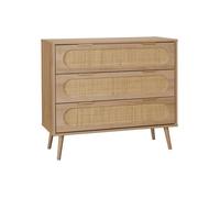 Commode décor bois et cannage arrondi 3 tiroirs Eva