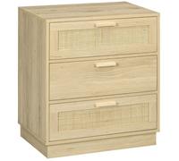 Commode design bohème en rotin - HOMCOM - 3 tiroirs - meuble de rangement - bois naturel