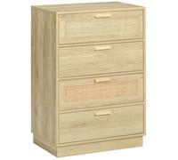 Commode design bohème en rotin - HOMCOM - 4 tiroirs - meuble de rangement - bois naturel